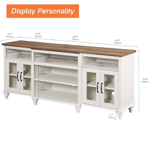 WAMAPT Buffet Cabinet with 4 Glass Doors, Large Coffee Bar Tables Wood Kitchen Storage Cabinets with 9 Storages, Modern Farmhouse Sideboard Credenza, Antique White, 70 inch - color: White