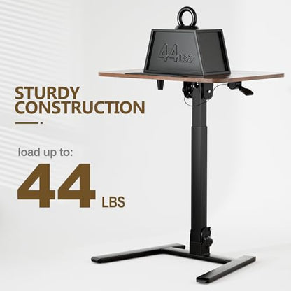 25 Inch Mobile Foldable Standing Desk for Home Office, Brown | 180 Tiltable Desktop, Height Adjustable, No Assembly Computer Workstation, Portable Rolling Laptop Table, Sit-Stand Desk - color: Brown