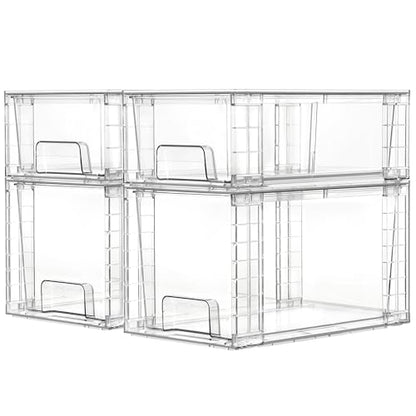 Vtopmart Clear Stackable Storage Drawers, 4 Pack Kitchen Cabinet Set | Medium and Small Pull-Out PET Drawers with Stackable Design for Kitchen Cabinets, Pantry, Under Sink, Medicine - style: 2 Medium+2 Small
