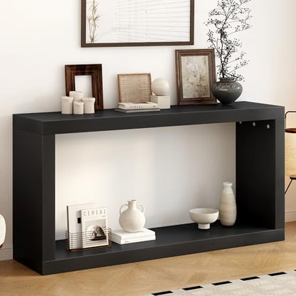 JOSHEN 60" Entryway Hallway Shelf Table, Easy-Assembly Square Table, Stable Space-Saving for Living Room, Black - color: Black