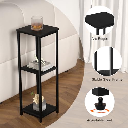 10" Wide Square Drink Table with Adjustable Feet - 3-Tier Small Side Table for Apartments, Balcony & Office | Space-Saving, Lightweight & Multi-Functional (Plants, Books, Drinks,Black) - color: Black, size: 3-Tier-10"wide