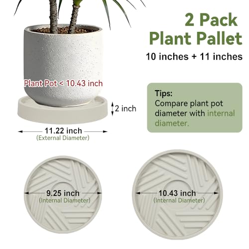 2 Pcs Plant Caddy with Hidden Wheels （1 10" and 1 11"） Heavy Duty Rolling Plant Stand, Indoor Outdoor Plant Saucer Tray with $9.9 Garden Tools (Beige) - size: 10 Inches + 11 Inches (Beige)