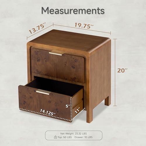 COZAYH Farmhouse Nightstand with 2 Drawer, Distressed Wood Rustic Accent Bedside Table, Burl Finish Side Table for Bedroom, Entryway, Fully Assembled, Brown - color: Dark Brown, size: 2 Drawer-No USB