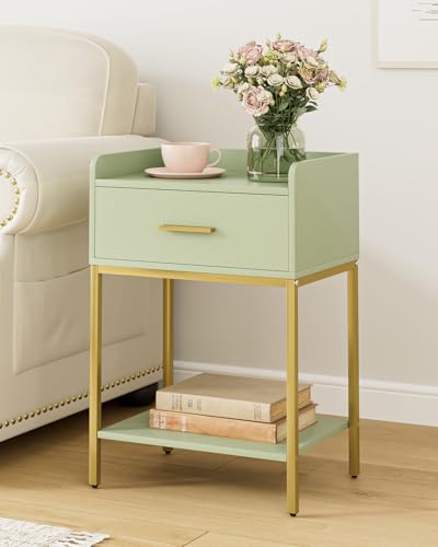 Nightstand,Modern Bedside Table Night Stand with Storage Drawer and Open Shelf,Small End Side Table for Bedroom,Living Room,Green - color: Green