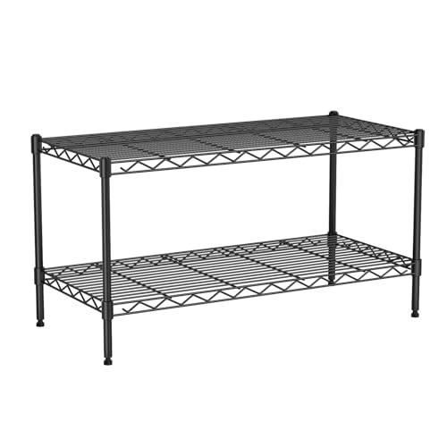 2 Tier Wire Shelf,Black Adjustable Metal Storage with Wheels | Heavy Load Capacity 600 lbs,Height Adjustable Design,35.8"Wx17.7Dx19.6H,Lockable 360°Wheels,Large Storage Space - size: 2-Tier,36"x18"x19.5"(WxDxH)