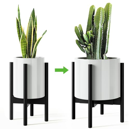 MUDEELA 14 Inch Tall Plant Stand for Indoor, Adjustable Width Bamboo Plant Stand for 8 9 10 11 12 Inches Pot, Single Tier Planter Holder Floor Stand, Mid Century Modern Style, Black, Without Pot - color: Black, size: 1 Pack - 14.5 Inch Tall