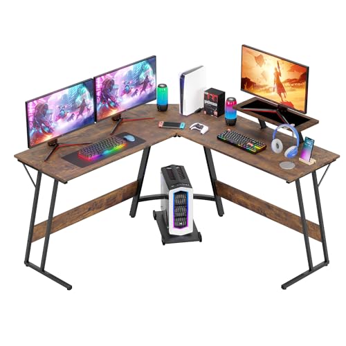 FDW L Shaped 51 Inch Gaming Desk,Corner Computer Desk,PC Gaming Desk,Writing Workstation with Large Monitor Stand for Home Office,Brown - color: Brown
