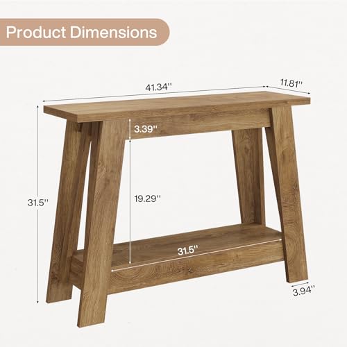 Tribesigns 41.3" Farmhouse Console Table, 2-Tier Wooden Entryway Table with Storage, Rustic Narrow Behind Couch for Living Room, Hallway, Foyer,Natural - color: Natural