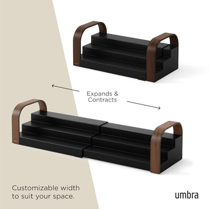 Umbra Bellwood Three-Tier Spice Shelf, Expandable Design Made of Durable Plastic and Wood, Black/Walnut - color: Black/Walnut