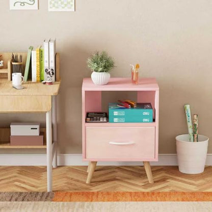 Huhote Kids Nightstand, 2-Tier Night Stand with Drawer, Modern Side Table for Bedroom, Study Room Small Spaces, Pink - color: Pink, size: 2-Tier with Drawer