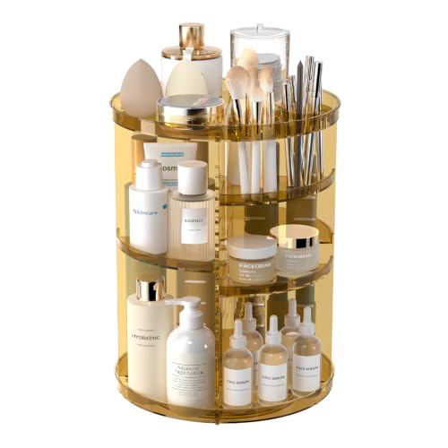 Rotating Makeup Organizer, DIY 8 Adjustable Layers Spinning Skincare Storage, Cosmetic Display Case with Brush Holder and Perfume Tray, Multi-Function Vanity Bathroom Countertop Organizer Clear Gold - color: Clear Gold