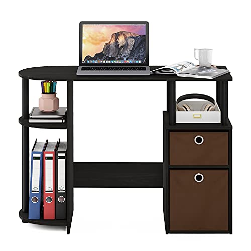 Furinno JAYA Desk, 38.4" Wide Gaming Desk with Bin Drawers, Computer Desk with Side Shelf, Office Desk for Study, Home Office, Bedroom, Dorm, Study Room, Espresso - color: Espresso
