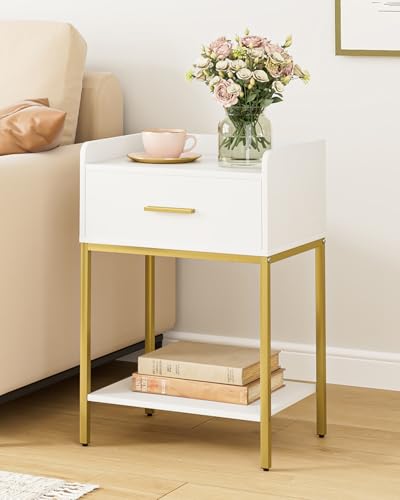 Nightstand,3-Tier Modern Night Stand,Bedside Table with Storage Drawer and Shelf,Small Side Table for Bedroom,Living Room,White - color: White
