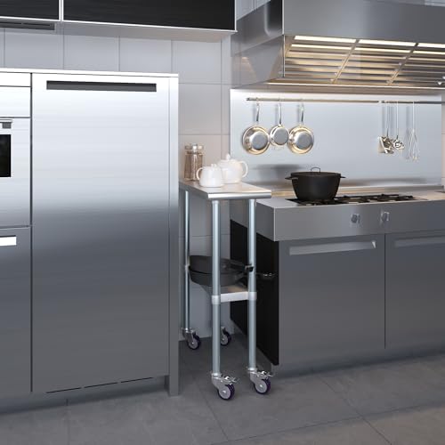 AmGood 12" Long x 30" Deep Stainless Steel Table with Casters - size: 12" Long x 30" Deep