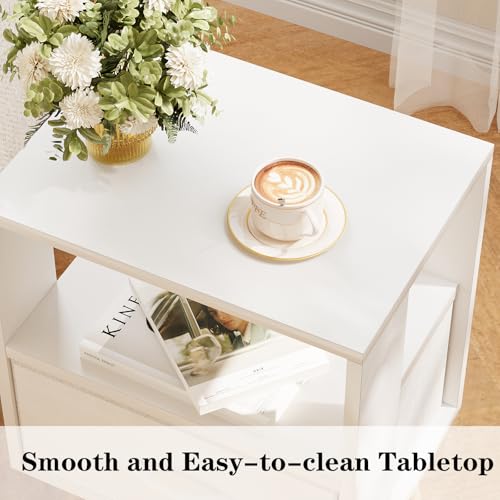 Huhote Kids Nightstand, 2-Tier Night Stand with Drawer, Modern Side Table for Bedroom, Study Room, Small Spaces, White - color: White, size: 2-Tier with Drawer