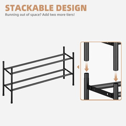 STORAGE MANIAC Long Expandable Shoe Rack, 6 Pairs Metal Wide Stackable Shoe Rack, Adjustable Shoes Shelf, Freestanding Shoes Organizer for Closet, Entryway, Hallway, Garage, Front Door, 1 Tier - size: 1-tier