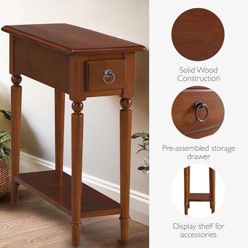 Leick Home Coastal End Table, Solid Wood, 1 Drawer, Bottom Display Shelf, Easy-Assembly, For Living Room/Bedroom, Rich Pecan Brown, 23.5 in. L x 10.0 in. W x 24 in. H, 20017-PC - color: Pecan