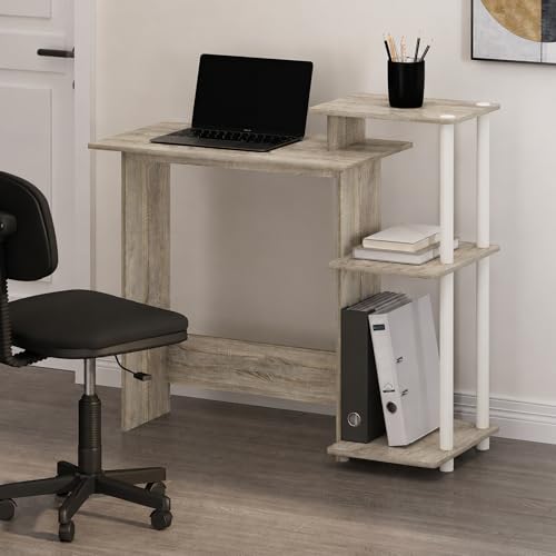 Furinno Efficient 29-Inch Oak Computer Desk with Side Shelves, Gaming Desk with 3 Open Shelves, Home Office Desk, for Home Office, Study Room, Dorm, Bedroom, Light Oak - color: Light Oak, size: 28.6-in with 3 Side Shelves