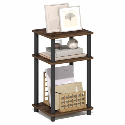 Furinno Turn-N-Tube 3-Tier Toolless Side Table, Narrow Printer Stand with Open Shelf, End Table, Night Stand, for Living Room, Bedroom, Brown Walnut - color: Brown Walnut/Black