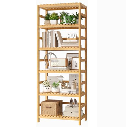 FOTOSOK 6-Tier Bamboo Shelf with Adjustable Shelves, Bamboo Kitchen Cabinet | Tall Bamboo Bookshelf and Plant Shelf with 250-lb Shelf Capacity for Laundry Bathroom Kitchen Pantry Home Office - color: Natural