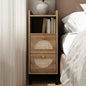 Narrow Nightstand for Small Spaces - 9.3" Slim Side Table with Rattan-Weave Drawers, Skinny Bedside Table with Open Shelf, Rustic Tall Thin Gap Filler for Bedroom & Sofa Side, Caramel Oak - color: Caramel Oak