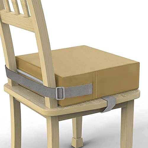 Toddler Booster Seat for Dining Table, PU Washable Double Safe Straps Non-Slip Bottom Booster Seat Dining Toddler, Portable Travel Increasing Cushion (Khaki) - color: Khaki