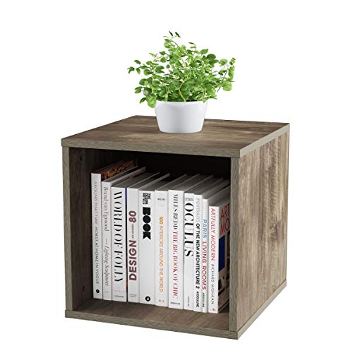 Lavish Home Cube Storage Organizer – Modular Stackable Bookshelf, Customizable Cube Shelf Bookcase, Nightstand or End Table for Living Room, Bedroom, Dorm (Gray Woodgrain)