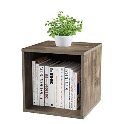 Lavish Home Cube Storage Organizer – Modular Stackable Bookshelf, Customizable Cube Shelf Bookcase, Nightstand or End Table for Living Room, Bedroom, Dorm (Gray Woodgrain)