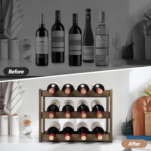 Bamboo Wine Rack, Sturdy and Durable Wine Storage Cabinet Shelf, Wine Racks Countertop for Pantry - 3 Tiers 12 Bottle Wine Rack, Moca - color: 3 Tier Moca