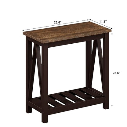 ChooChoo Farmhouse End Table, Narrow Side Table with Shelf | Slim Bedside Table ,Small Spaces, Rustic Nightstand, Living Room, Bedroom ,Espresso - color: Espresso, size: 1 Pack