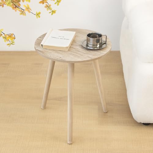 AWASEN Round Side Table, Modern Small End Table for Living Room, Wood Accent Drink Table for Small Space with Solid Wood Legs, Easy Assembly, Rustic White Oak - color: Rustic White Oak