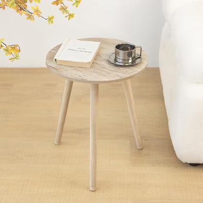 AWASEN Round Side Table, Modern Small End Table for Living Room, Wood Accent Drink Table for Small Space with Solid Wood Legs, Easy Assembly, Rustic White Oak - color: Rustic White Oak