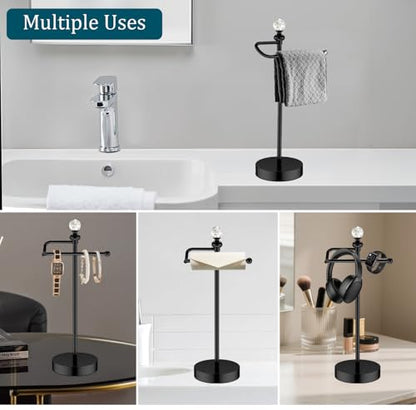 ROLABAM Bath Hand Towel Holder Stand, 2 Pack Stainless Steel Black Towel Rack Hand Holder for Bathroom, Small Countertop Free Standing Hand Towel Rack with Heavy Base (Matte Black, 2 Pack) - color: Matte Black-2pcs