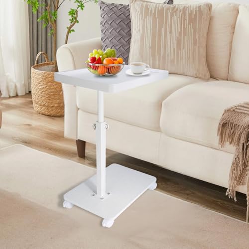 Narrow C Shaped End Tables Living Room, 360° Swivel Adjustable Height Small Side Table, Modern Side Table for Couch Bedroom (White) - color: White