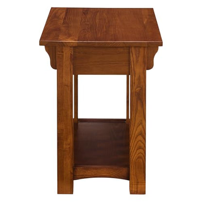 Leick Home Mission End Table, Solid Wood Construction, One Drawer, Bottom Display Shelf, Slatted Sides, Easy-Assembly, Medium Oak, 25.0 in. L x 17.0 in. W x 23.0 in. H, 8206 - color: Medium Oak / Blackened, size: Chairside
