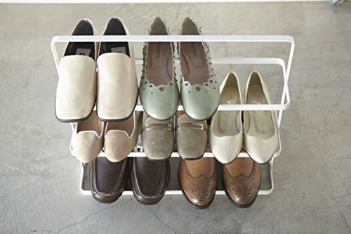 YAMAZAKI Home Tower Compact Modern Metal Shoe Rack - Short, 18" - Steel - Holds 6 To 9 Shoes - color: White, size: Wide, style: Modern