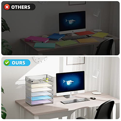Marbrasse 2 Pack Desk Organizer with Handle, 6 Tier Paper Letter Tray, Mesh Desk File Organizer for Office, School and Home - Silver - color: 2 Pack - Silver