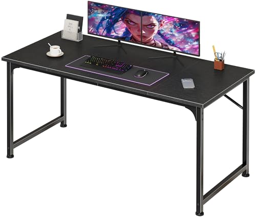 PRAISUN 47 Inch Computer Desk, Home Office Desk with Spacious Desktop, Modern Gaming Desk, Writing Study Table for Bedroom, Small Spaces, Work from Home Desk with Metal Frame, Black - color: Black, size: 47INCH