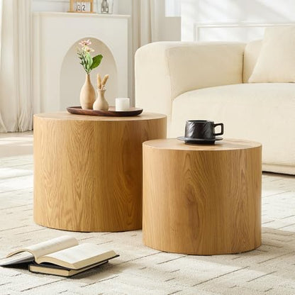 Nesting Coffee Table Set of 2, Modern Round Coffee Table, Accent Side Tables for Small Spaces Living Room Office,Wood - color: Wood