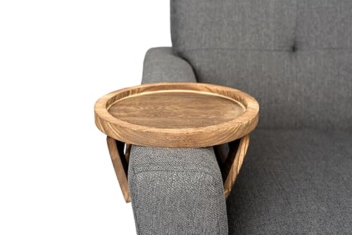 Couch Arm Table Tray – Sofa Armrest Tray Table in Paulownia Wood, Non-Slip Spring-Loaded Fit for Most Couch Arms, Holds Drinks, Remote, Phone | Rustic Brown