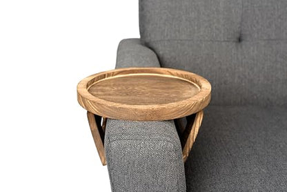 Couch Arm Table Tray – Sofa Armrest Tray Table in Paulownia Wood, Non-Slip Spring-Loaded Fit for Most Couch Arms, Holds Drinks, Remote, Phone | Rustic Brown