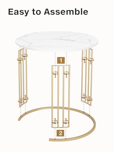 Nesting Coffee Table Set of 2, Round Table, Morden End Side Table Night Stand for Bedroom Dining Room (Marble White) - color: White