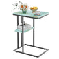 C Shaped End Side Table, Couch Sofa Table for Small Space, Snack Table with Metal Frame, TV Tray Table for Bed, Living Room, Bedroom, Bedside(Sea Blue) - color: Sea Blue+black