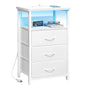 Fixwal White Nightstand with Charging Station, LED Night Stand with 3 Fabric Drawers and Open Shelf, Bedside End Table in Bedroom - color: White, size: 27.6"H (3 drawers), style: Power+Light (1pc)