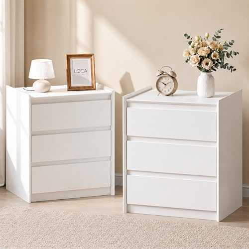 White Nightstands Set of 2 with Charging Station, 3-Drawer Pair | Hidden USB-C, USB-A, 2 AC outlets and 4.9 ft cords power both sides of the bed; closed storage keeps bright rooms calm daily. - color: White, size: 2-Pack, style: 3 Drawers