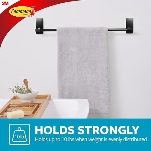 Command Bath Matte Black Towel Bar with Water Resistant Command Strips, Bathroom Organizer, 24 in Bar Length Holds up to 10 lbs - color: Black