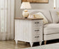 WAMPAT Antique White End Table with Charging Station, Wooden Side Table with Drawer & Storage Cabinet, Farmhouse Nightstand with Power Outlets & USB Ports for Living Room, Bedroom - color: Antique White