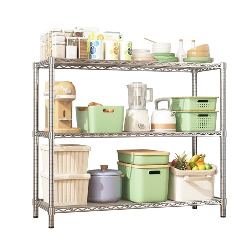 45" W x 20" D x 47" H Heavy Duty Wire Shelving Unit, 3-Tier Utility Storage Rack 1200 lbs Capacity, Adjustable Garage Shelves for Kitchen Garage Pantry, Easy Assembly - color: Chrome, size: 45" L x 20" W x 47" H