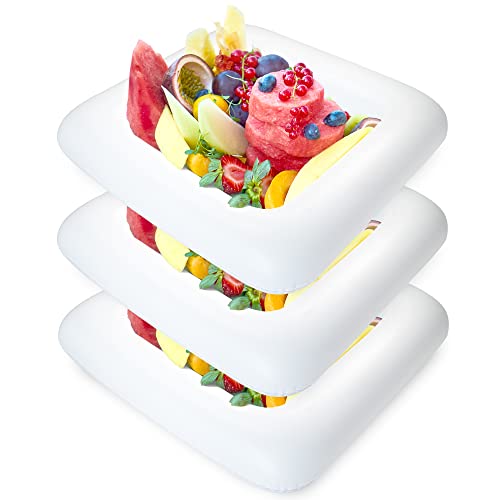 Novelty Place Inflatable Ice Serving Buffet Bar - Salad Food & Drinks Cooler Serving Tray for Summer Party Picnic & Camping (Pack of 3, 24 Inches) - color: White-3pcs