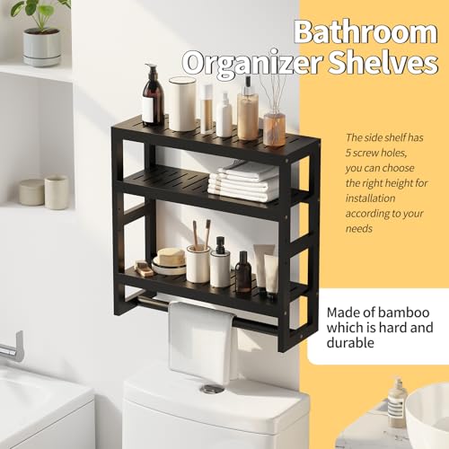 Bathroom Shelves with Hanging Bar Over Toilet Storage - Adjustable Wall Organizer (Black) - color: Black